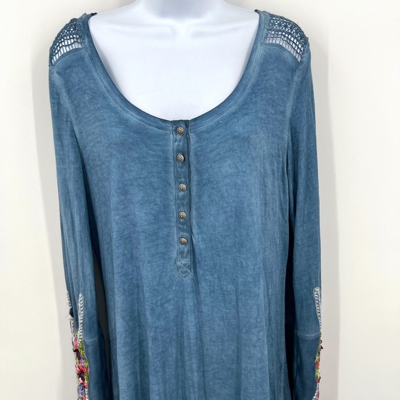 Soft Surroundings Ava Henley Maxi Dress Embroidered Sleeves Boho Resort Size M - Picture 9 of 11